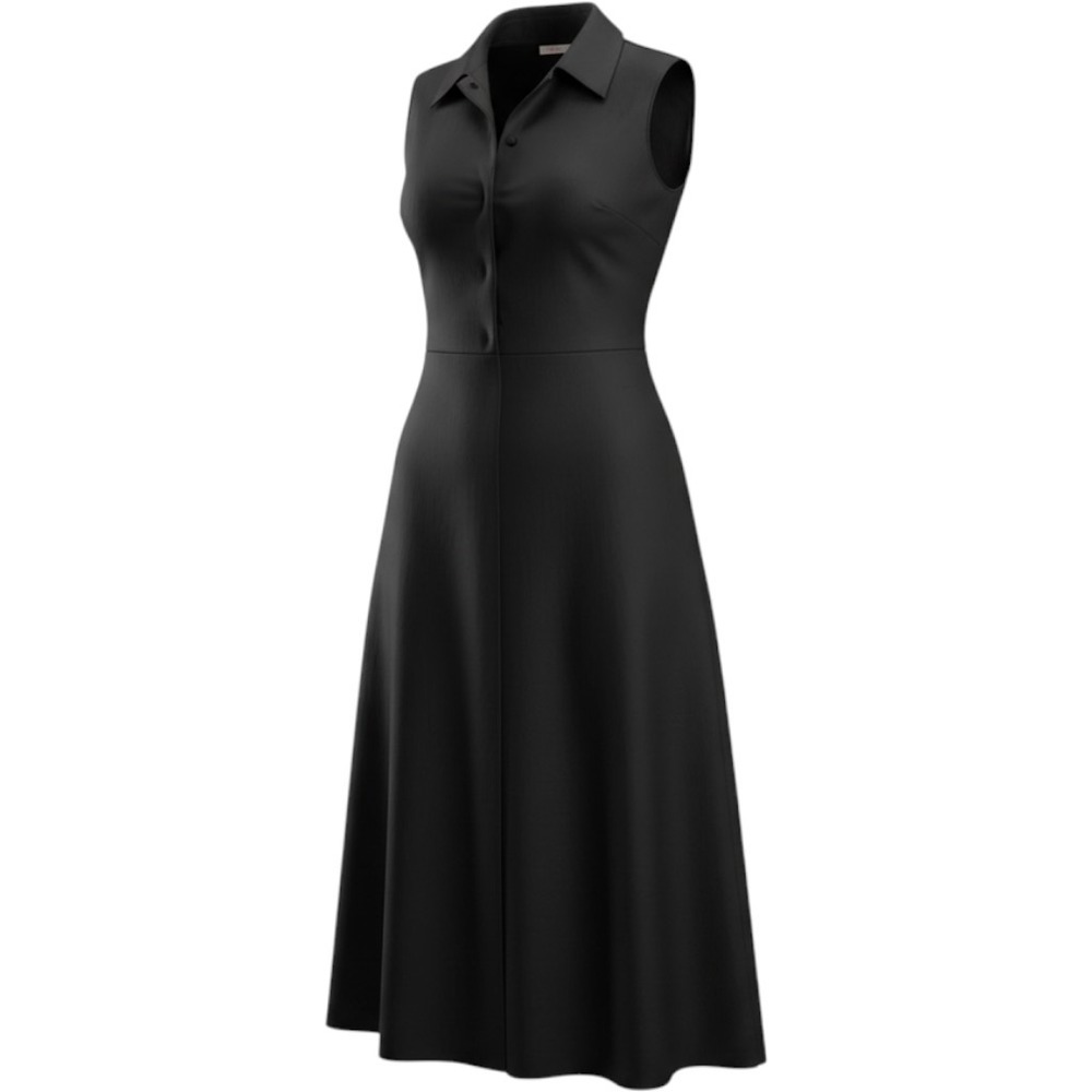 Chico's Black Label Shirt Dress Women L Black Sleeveless A-Line Midi Button Down